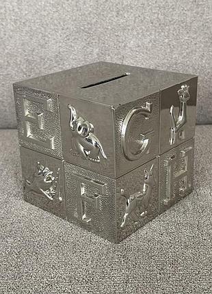 Посеребрённая копилка с английскими буквами антикварная англия серебряная серебристая