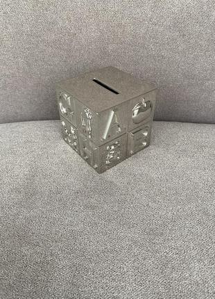 Посеребрённая копилка с английскими буквами антикварная англия серебряная серебристая