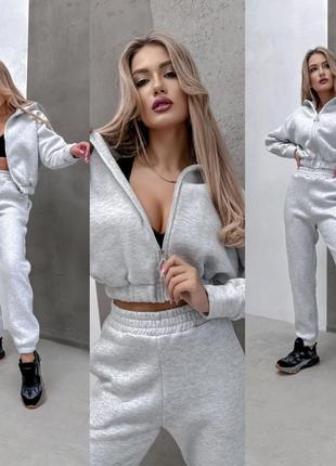 Жіночий спортивний костюм теплий на флісі джогери + кофта з капюшоном