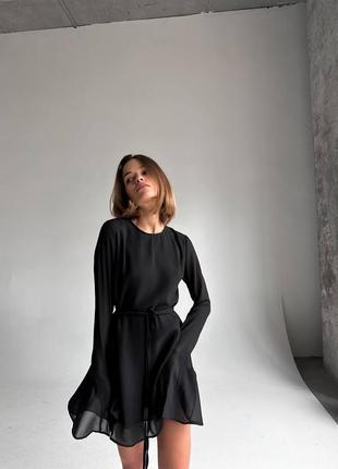 ❤️ шикарное шифоновс женское черное платье мини мины женское черное платье шифон рукав клеш открытая спинка3 фото
