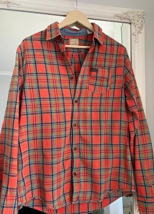 Оранжева картата сорочка, сорочка в клітинку , трендова картата сорочка, помаранчева картата сорочка