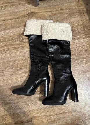 Чоботи ботфорти шкіряні zara