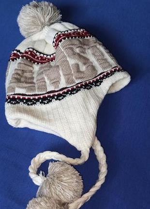 Шапка теплая с ушками и помпоном с надписью amsterdam