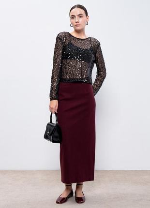 Спідниця міді велюрова бургунді бордо винного кольору