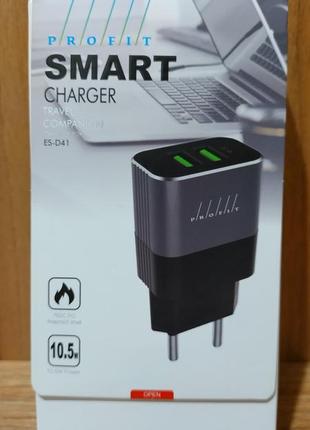 Зарядное устройство profit es-d41 2 usb 5v 2.1a 1a металл black