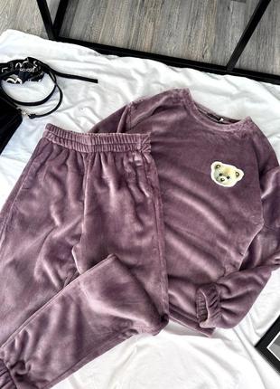 Плюшева піжама ведмедик якісна турецька тканина тепла зручна м'яка комплект кофта штани світшот