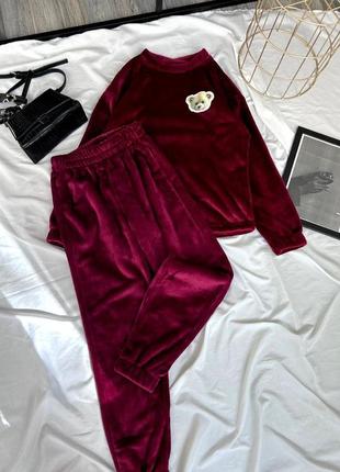 Плюшева піжама ведмедик якісна турецька тканина тепла зручна м'яка комплект кофта штани світшот