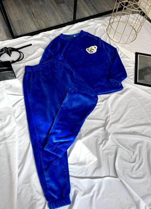 Плюшева піжама ведмедик якісна турецька тканина тепла зручна м'яка комплект кофта штани світшот