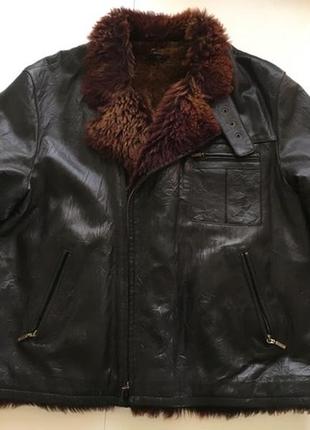 Кожаная тёплая мужская куртка косуха albertini collezione на натуральном мехе,   дублёнка, размер м