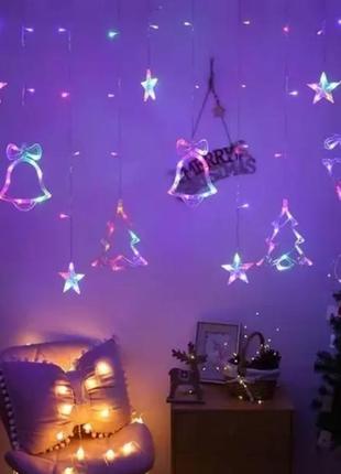 Гирлянда штора мульти с формами колокольчика 12 pcs light rgb brd