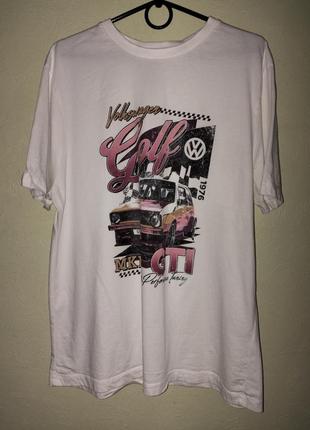 Футболка мужская белая с принтом volkswagen golf