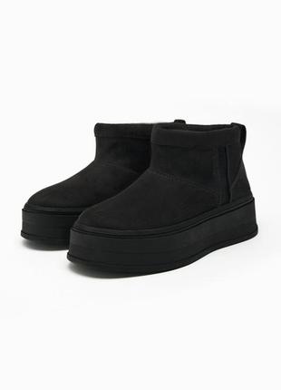 Трендовые женские черные эко сапоги угги zara🖤🖤🖤