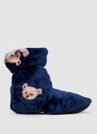 Тапочки-чобітки домашні плюшеві для дітей, колір синьо-бежевий, 102r1003