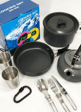 Набор туристической посуды со столовыми приборами halin ds-308, походная посуда для горелок