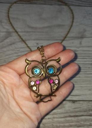 Стильний кулон підвіска сова на ланцюжку