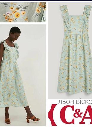 C&a  сукня міді із льону та віскози в квітковий принт