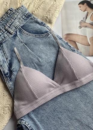 Хлопковый топ бра лиф в рубчик