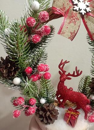 Новогодняя композиция с веночком и оленем, новогодняя композиция на стол,новолетний венок