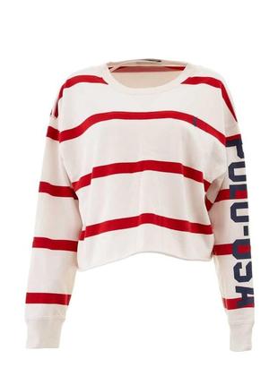 Женский свитшот бело-красная polo ralph lauren, укороченный сша