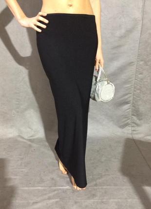 Женская  чёрная трикотажная юбка макси с боковым разрезом англия2 фото