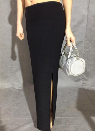 Женская  чёрная трикотажная юбка макси с боковым разрезом англия9 фото