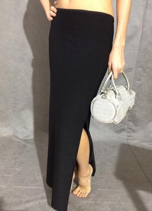Женская  чёрная трикотажная юбка макси с боковым разрезом англия10 фото
