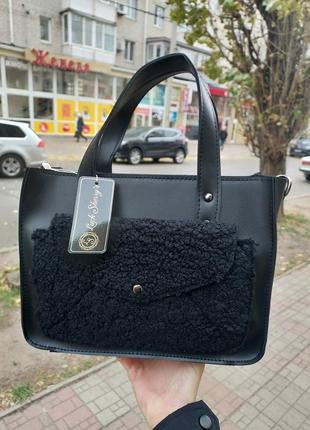 Сумка женская кроссбоди черная с плюшем luck sherry's