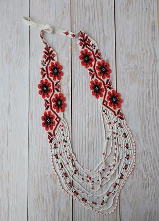 Красный круговой гердан из чешского бисера ручная работа украшения аксессуары бусы герданы