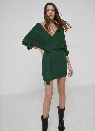 Изумрудное трикотажное платье apricot