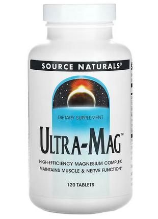 Комплекс із магнієм та  вітаміном б-6 (magnesium+b6) ultra-mag від source naturals, 120 таблеток