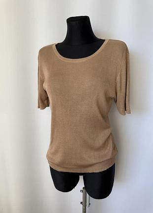Silk and cashmere шкелковая футболка трикотаж шелк бежевая кофейная коричневая