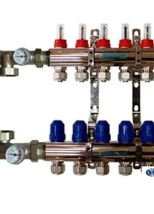 Колектор латунний gross в зборі на 6 контурів для теплої підлоги(нікель)1 фото