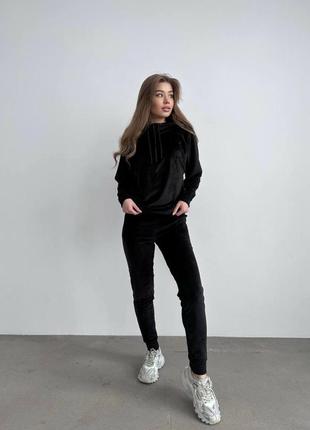 Черный женский спортивный велюровый костюм женский прогулочный повседневный костюм из велюра