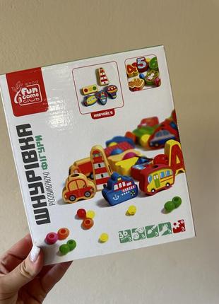 Шнуровка, деревянная развивающая игрушка для детей fun game, разноцветная.