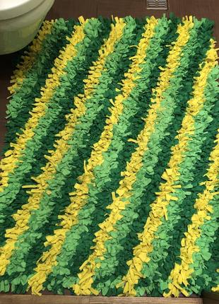 Великий килимок килим у ванну кімнату для ванної кімнати 114*88 см зелений жовтий смугастий (у смужку) прямокутний ручна робота hand made