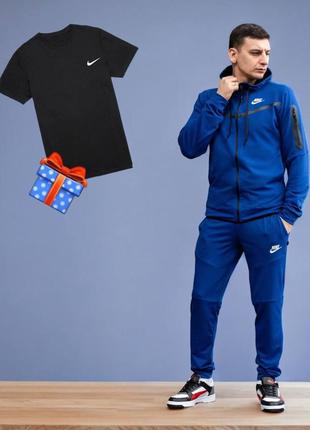 Футболка в подарок ! подростковый мужской спортивный костюм в стиле nike tech найк теч синий3 фото