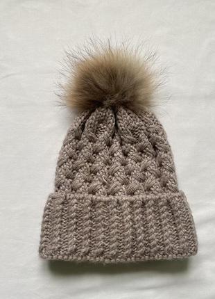 Шапка з помпоном з вовни мериноса