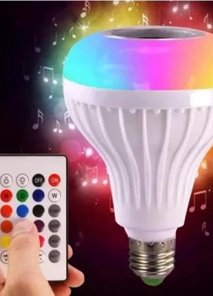 Світлодіодна лампа з bluetooth колонкою bulb 12 вт у патрон е27, rgb-світильник із динаміком і пультом prp4 фото