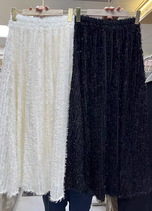 Длинная юбка травка плюшевая с бахромой осенняя зимняя 2024