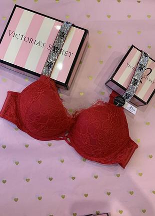 Бюстгальтер victoria's secret bombshell add-2-cups shine strap lace push-up bra very sexy lipstick