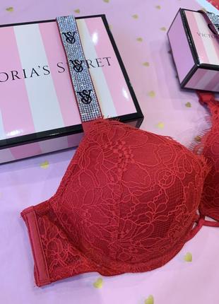 Бюстгальтер victoria's secret bombshell add-2-cups shine strap lace push-up bra very sexy lipstick5 фото
