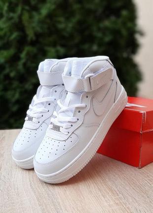 Кроссовки зимние мех nike air force 1 mid triple white