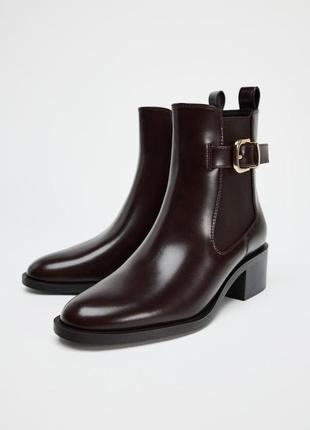 Шоколадно коричневые ботинки с пряжкой женские zara new
