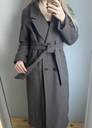 Пальто утепленное женское шерсть на подкладе натуральное шерстяное пальто женское серое с поясом на подкладке