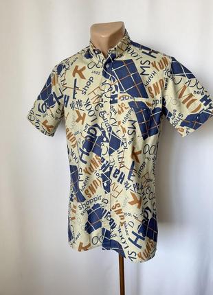 Вінтаж сорочка теніска з якими рукавом бежевий принт літери слова приталена jackson