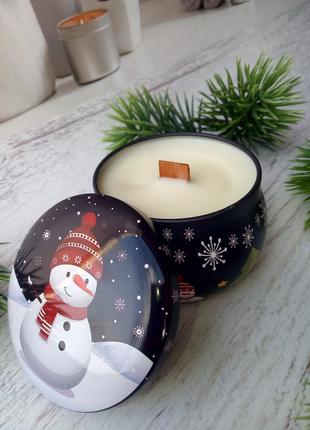 Новорічна соєва ароматична свічка з дерев'яним фітілем, об'єм 140 мл., аромат...