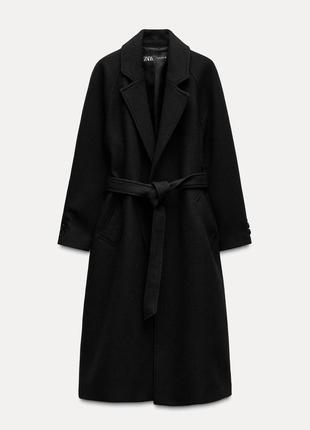 Пальто женское черное шерстяное zara new