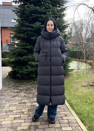 Довгий пуховик з натуральним пухом преміум якості 120см