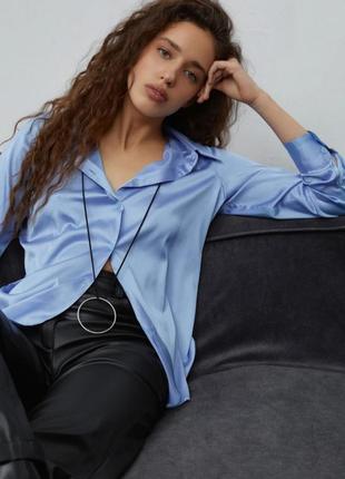 Блакитна сатинова сорочка вільного крою від h&m 💕в стилі old money 💰