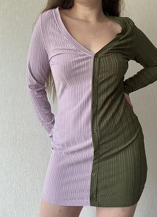 Asos платье-рубашка / лиловое платье / хаки платье / платье-рубашка / платье в рубчик3 фото